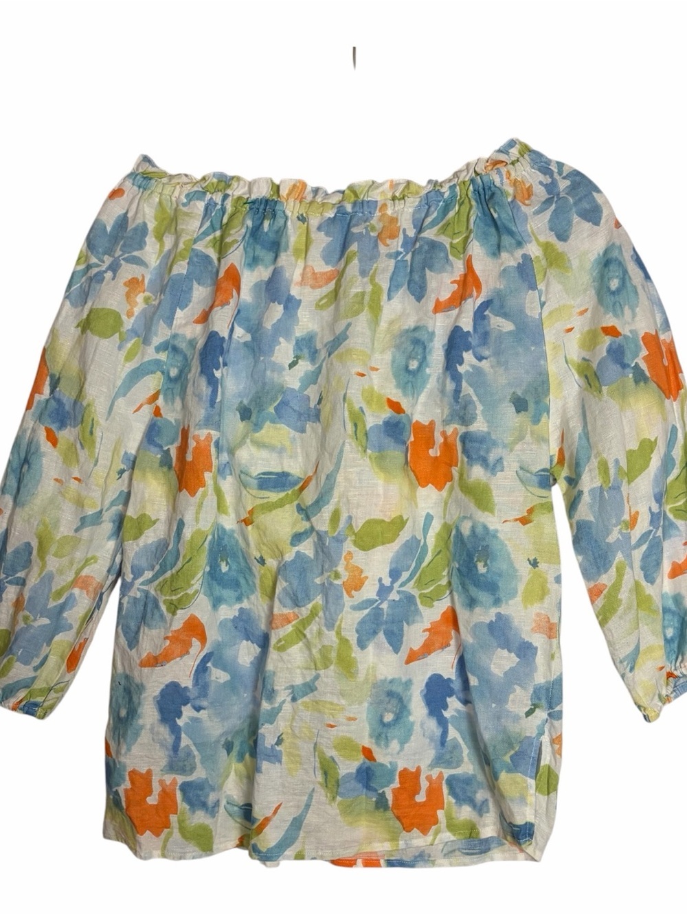 Hester Orchard Linen Blend Floral Peasant Blouse Beachy Top Off Shoulder Size M - Picture 2 of 10